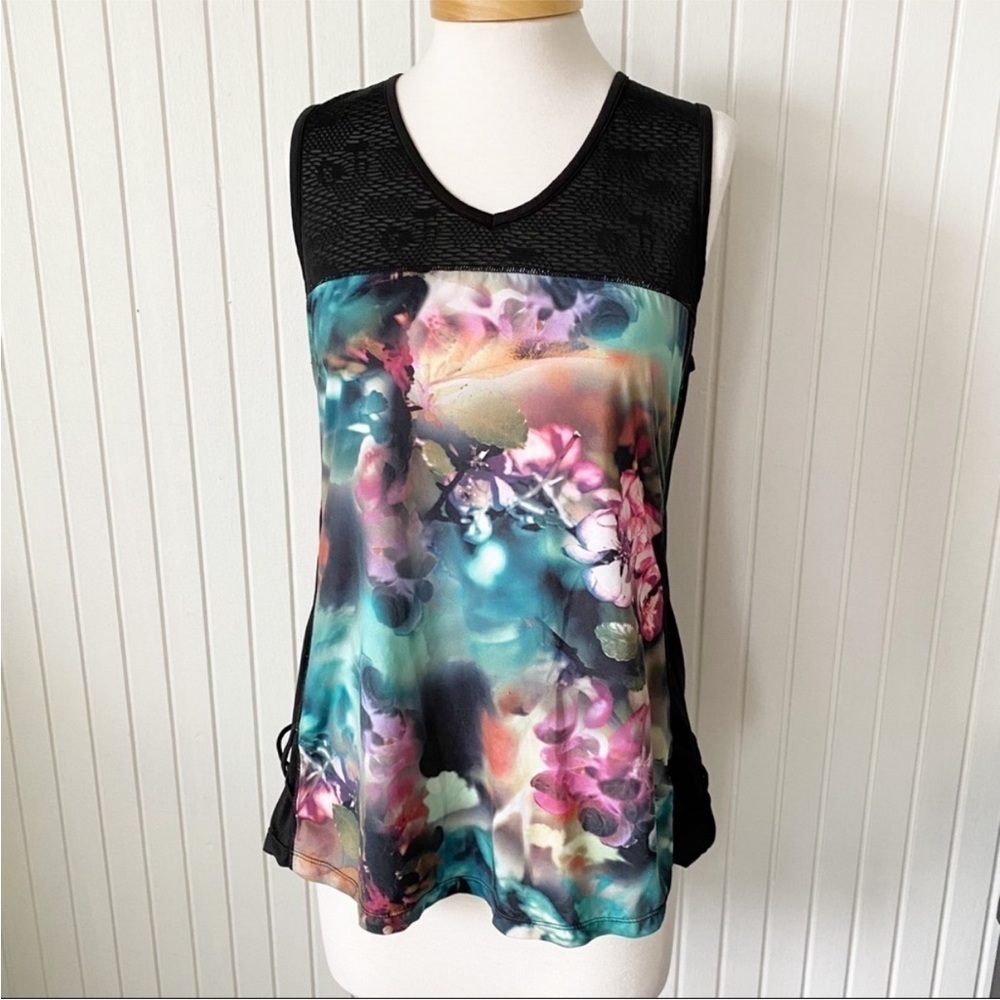 Nanette Lepore Tank Top Colorful Floral Print Mesh Workout Size Large